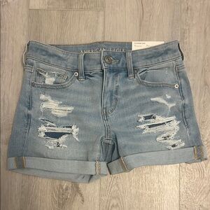 American Eagle Outfitters Blue Distressed Jean Shorts